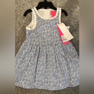NWT Lilly Crew Blue Tint Stripe Floral Eyelet Dress